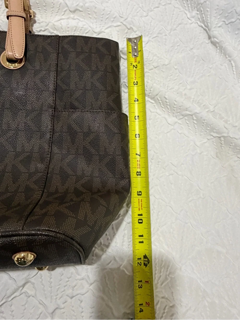 Michael Kors Brown Monogram Tote with Blush Straps